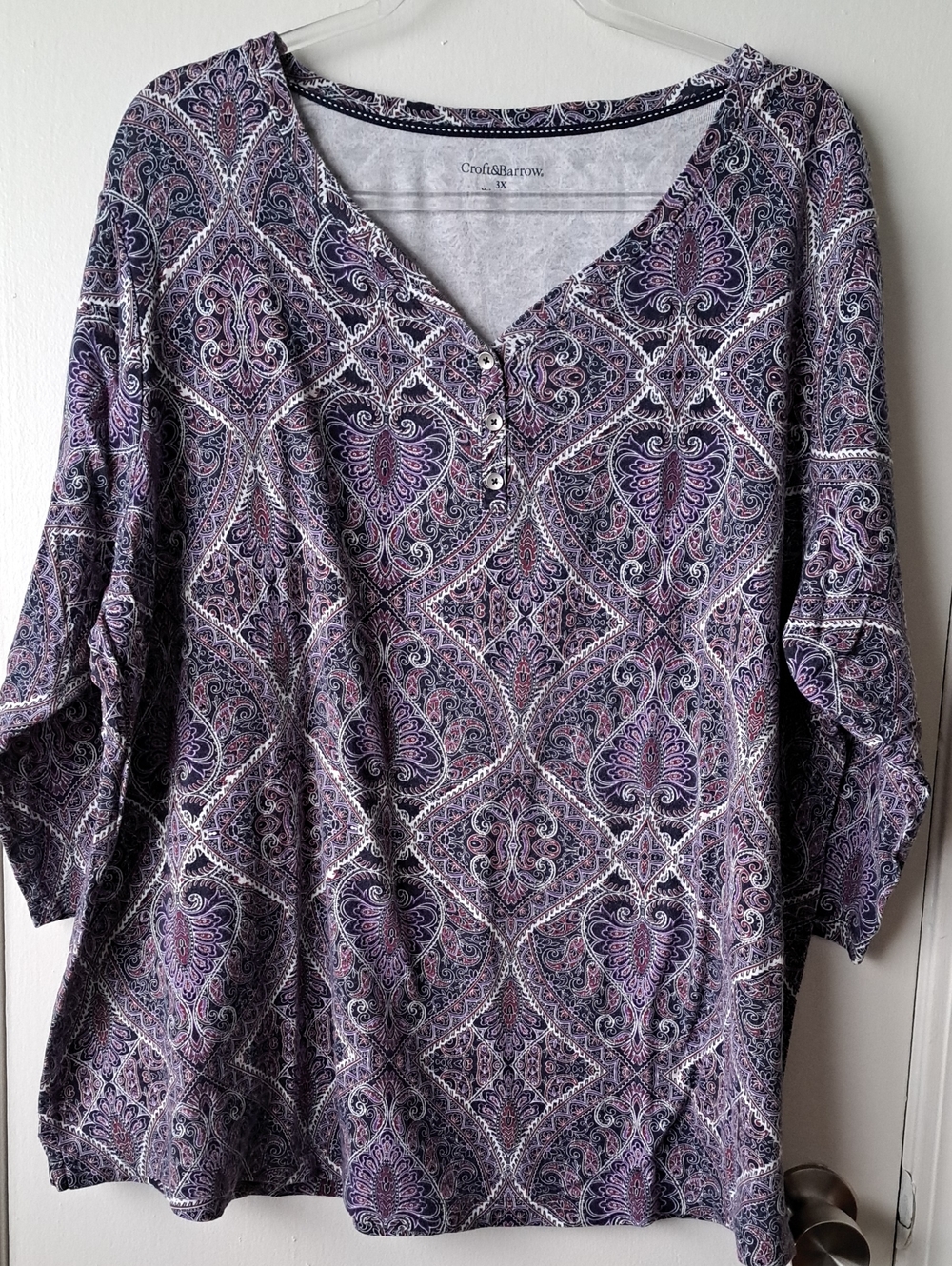 Croft & Barrow Purple Paisley Henley Tunic Top